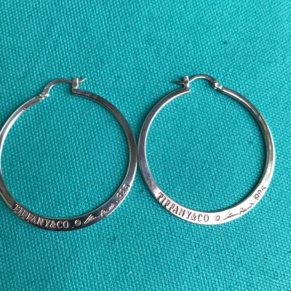 Tiffany Co 925 Large Flat Hoop Earrings 